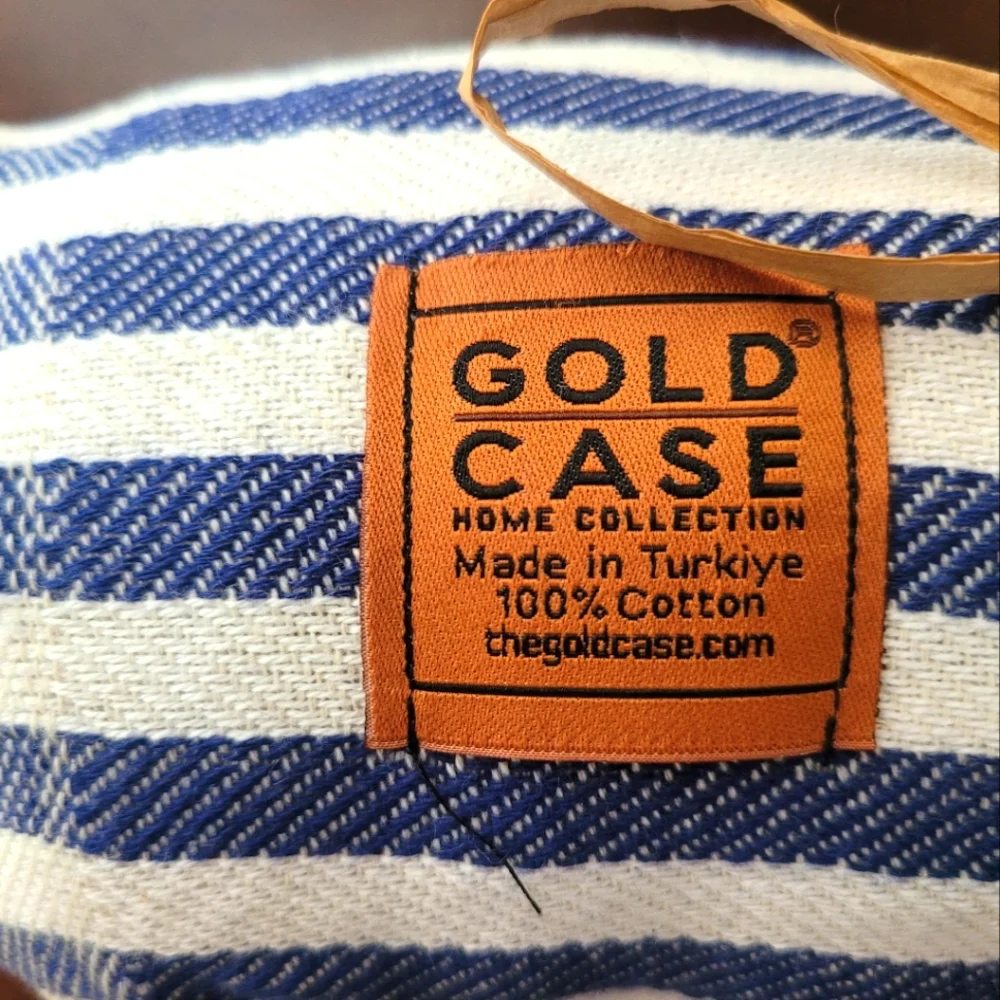 Gold Case Blue and White Striped Turkish Quick Dry and Sand Free Towel